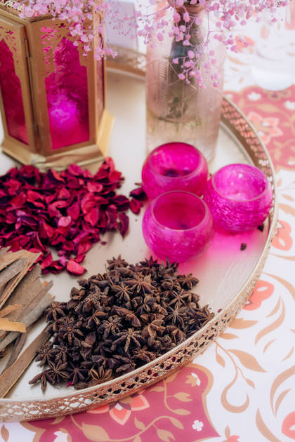 Tablescape and Floral detail — Mehendi decor — ITC Grand Goa